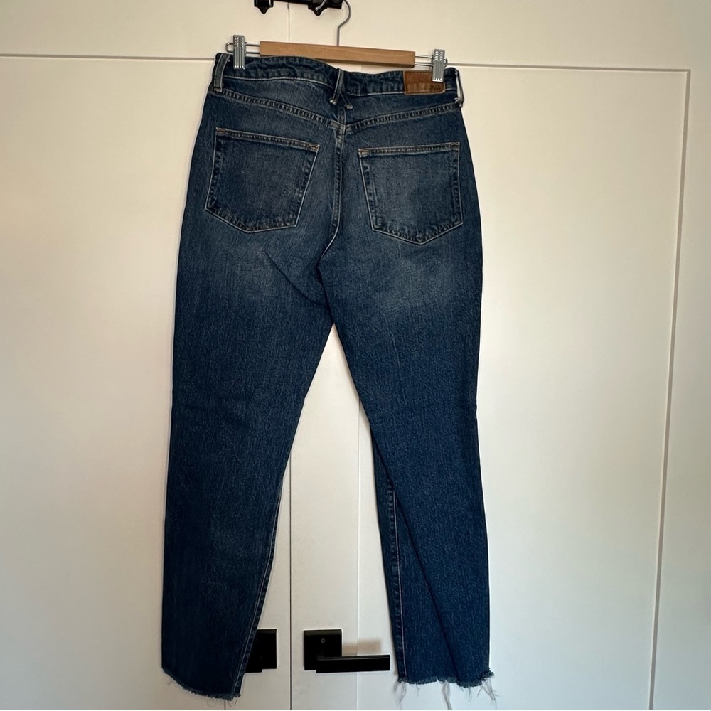 River Island High-rise Raw-Hem Straight leg Ankle dark blue Jean 10 30 stretch - Picture 5 of 12